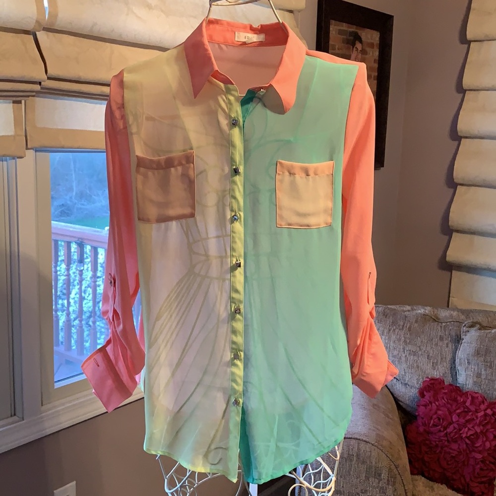 NEB, Sheik Long sleeve, sheer multicolored blouse